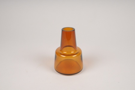 Vase soliflore en verre avec col ambre D8cm H12cm