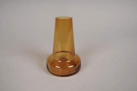 Vase soliflore en verre avec col ambre D8cm H12cm