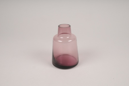 Vase soliflore en verre avec col violet D8cm H12cm