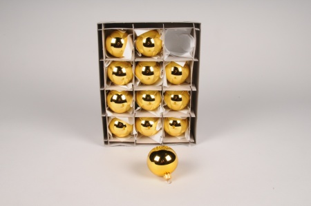 Boîte de 12 boules en verre brillant or D6cm