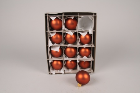 Boîte de 12 boules en verre mat cuivre D6cm