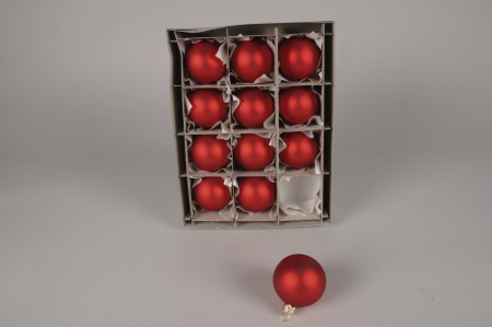 Boîte de 12 boules en verre mat rouge D6cm