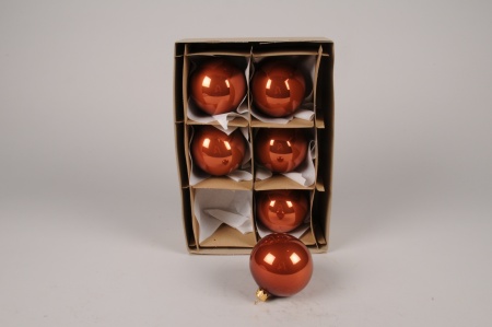 Boîte de 6 boules en verre brillant cuivre D8cm