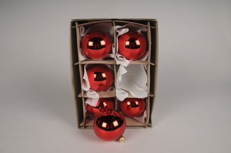 Boîte de 6 boules en verre brillant rouge D8cm