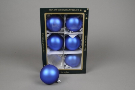 Boîte de 6 boules en verre mat bleu D8cm
