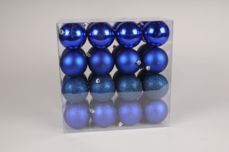 Boîte de 32 boules en plastique bleu D8cm