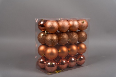 Boîte de 32 boules en plastique cuivre D8cm