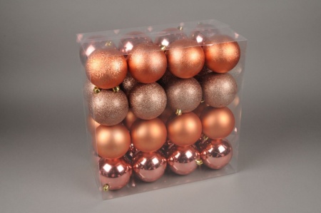 Boîte de 32 boules en plastique cuivre rosé D10cm