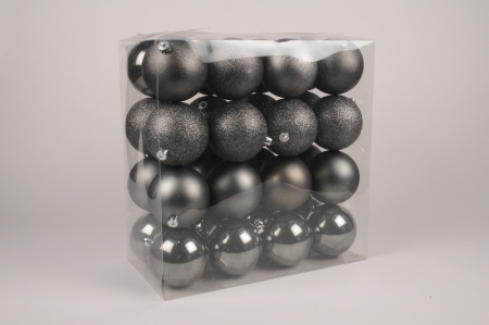 Boîte de 32 boules en plastique gris D10cm