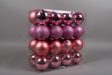 Boîte de 32 boules en plastique rose D10cm