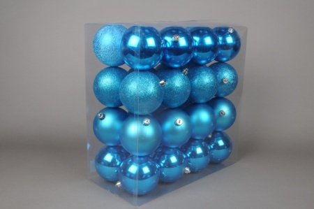 Boîte de 32 boules plastique turquoise D10cm