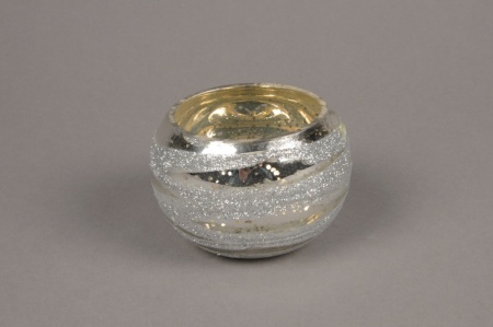 Photophore en verre boule argent D8cm H6cm