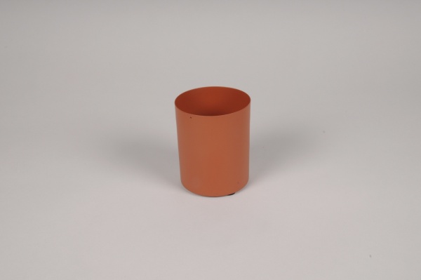 Vase cylindre en mtal orange D8cm H10cm