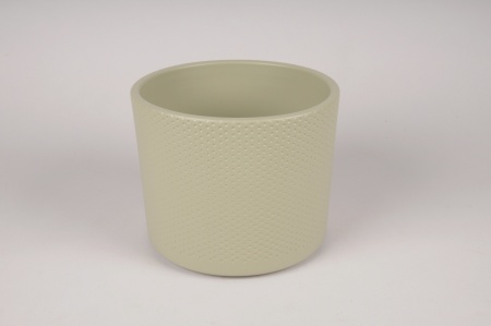 Cache-pot en céramique vert D17.5cm H14.5cm