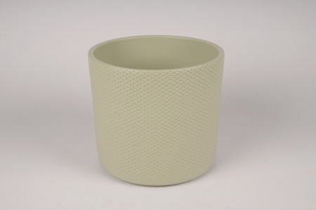 Cache-pot en céramique vert D19.5cm H17.5cm