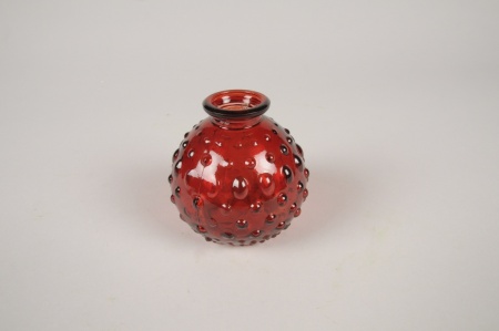Vase bouteille en verre rouge D8cm H8cm