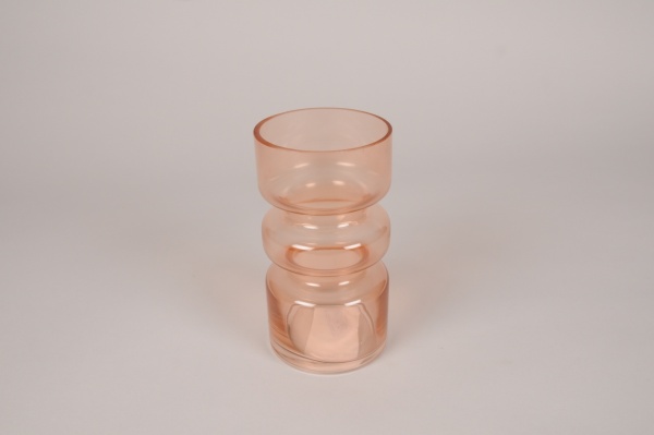 Vase en verre dco rose clair D9cm H17cm