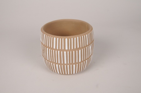 Cache-pot en béton blanc et beige D12cm H10cm