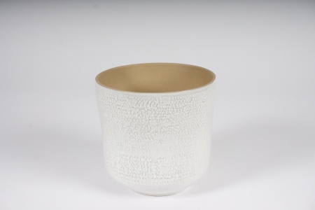 Cache-pot en céramique émaillée blanche D16.5cm H16cm