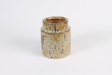 Cache-pot en céramique beige antique D14.5cm H17cm