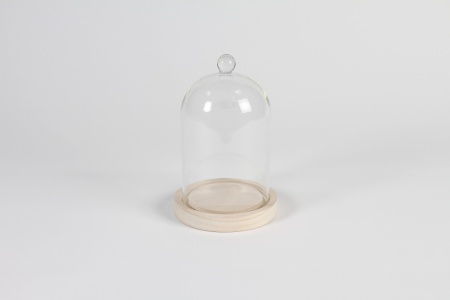 Cloche en verre avec plateau bois D12cm H18cm