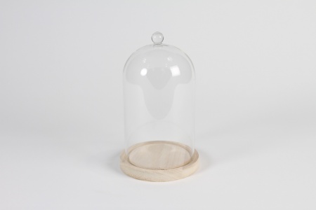 Cloche en verre avec plateau bois D13.5cm H23cm