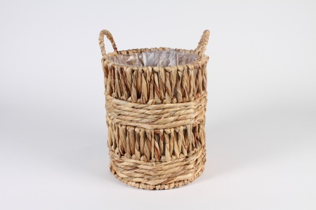 Cache-pot panier en jacinthe d'eau naturelle D23.5cm H27.5cm