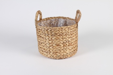 Cache-pot panier en jacinthe d'eau naturelle D24.5cm H19.5cm