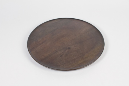 Assiette alimentaire bois de manguier marron foncé mat d30cm h1.8 cm