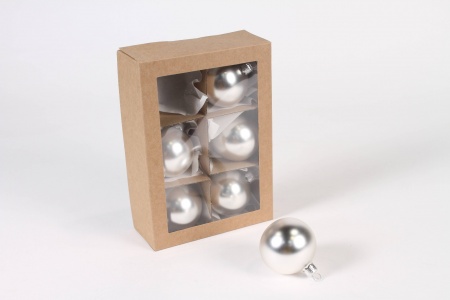 Boite de 6 boules en verre argent mat d6 cm