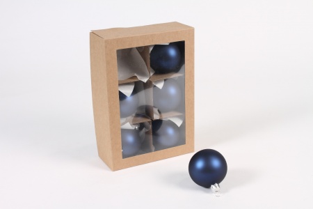 Boite de 6 boules en verre bleu nuit mat d6 cm