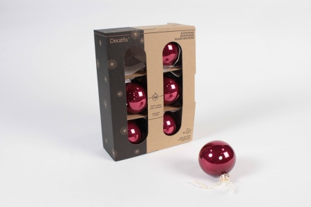 Boîte de 6 boules en verre framboise brillant D6cm