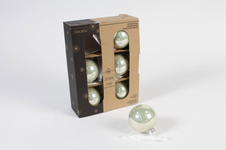 Boîte de 6 boules en verre blanc grisé brillant d6.00