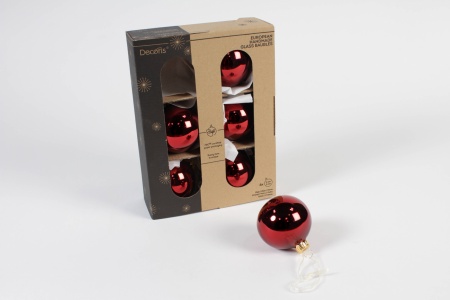 Boîte de 6 boules en verre rouge brillant D6cm