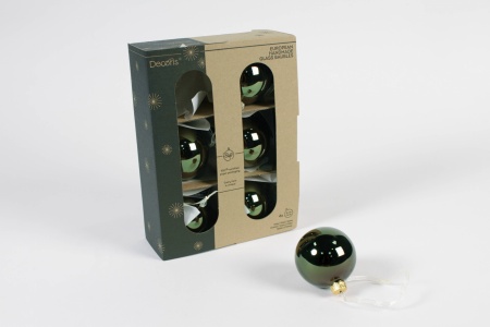 Boîte de 6 boules en verre vert olive brillant d6.00