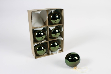 Boîte de 6 boules en verre vert sapin brillant D8cm