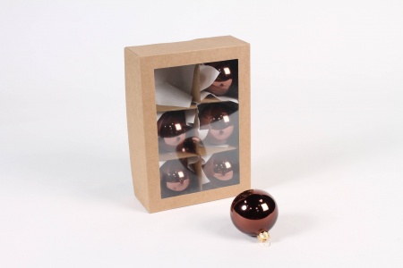 Boite de 6 boules en verre chocolat brillant d6 cm