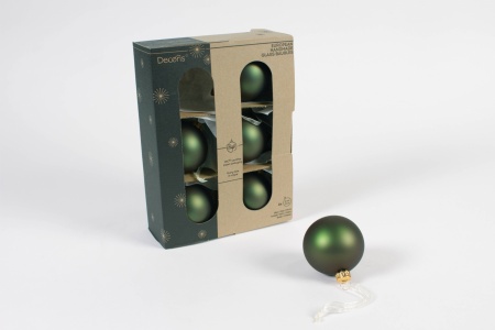 Boîte de 6 boules en verre vert mat D6cm