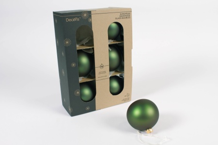 Boîte de 6 boules en verre vert olive mat d8.00