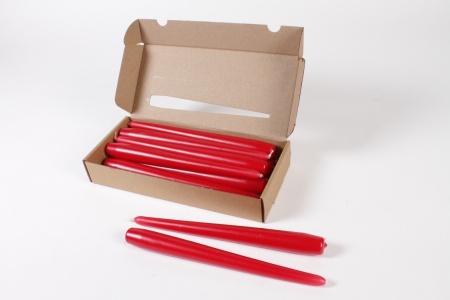 Boite de 12 bougies flambeaux rouge H25cm