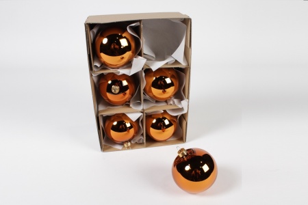 Boite de 6 boules en verre cuivre orange D8cm