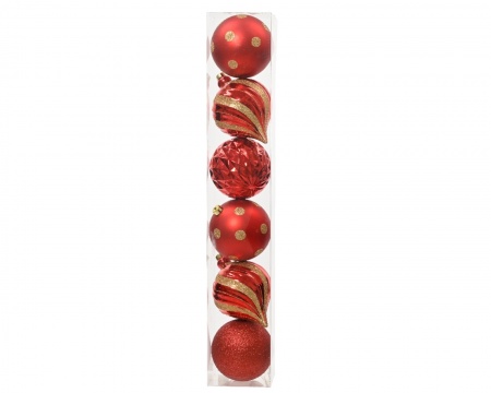 Boite de 6 boules plastique rouge brillant D15cm