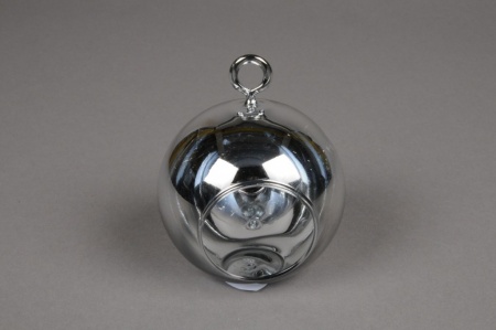 Boule en verre argent à suspendre D8cm