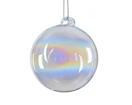 Boule irise verre blanc brillant d8 cm