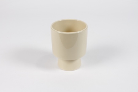 Cache-pot en céramique beige brillant D10cm H13cm