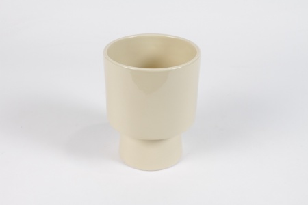 Cache-pot en céramique beige brillant D13cm H17cm