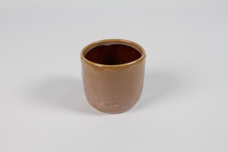 Cache-pot en céramique beige rosé brillant D8.5 cm H7.5 cm