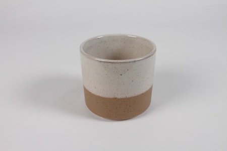 Cache-pot en céramique blanc et beige D11cm H10cm