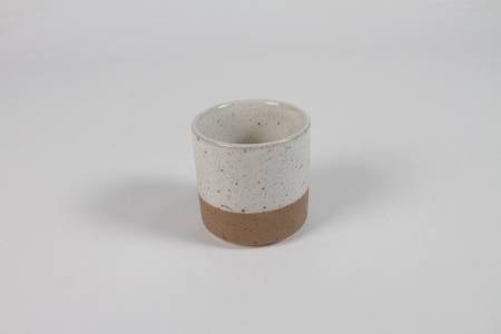 Cache-pot en céramique blanc et beige D7.5cm H7.5cm