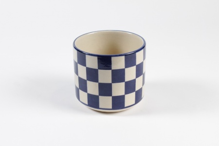 Cache-pot en céramique damier bleu roi D13.5cm H12cm